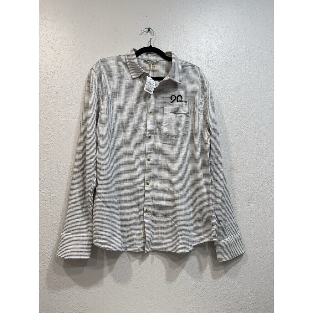 Marine Layer Long Sleeve Classic Stretch Selvage Shirt Natural Black Stripe M